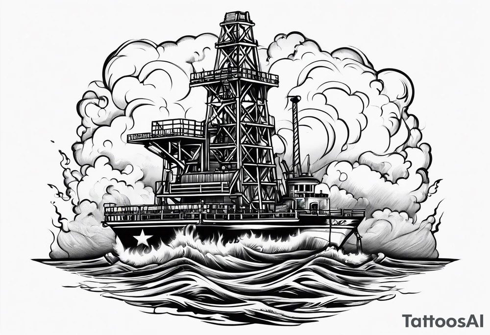 Texas,  oil rig,  flames tattoo idea
