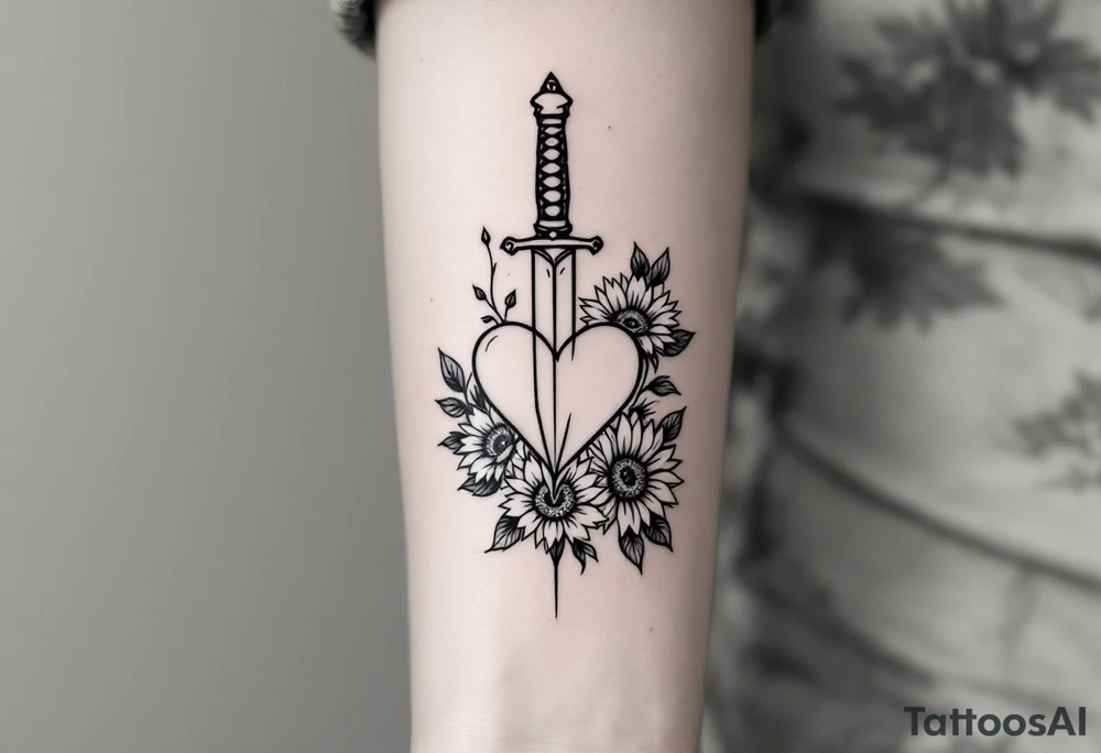 dagger piercing a heart with roses and sunflowers tattoo idea dagger piercing a heart with roses and sunflowers tattoo idea