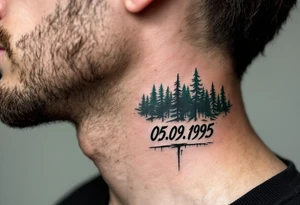 Sharp 05.09.1995 in stencil-style black numbers with hints of dark forest green behind. tattoo idea