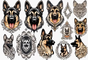German Shepherd in fancy frame tattoo idea