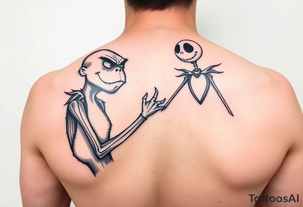 Spooky christmas arm grinch and jack skellington tattoo idea