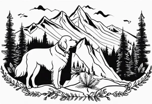 cowboy boot and mountains and a golden retriever tattoo idea