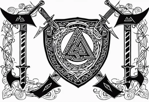 Valhalla valknut shield sword  axe barbed wire tattoo idea
