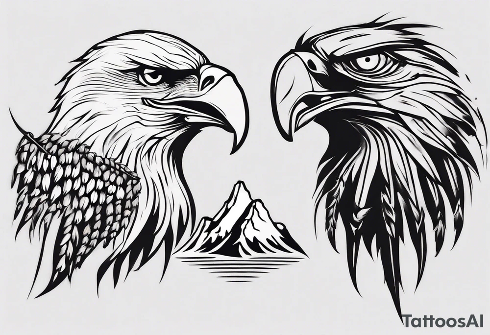 mountains wheat eagle tattoo idea