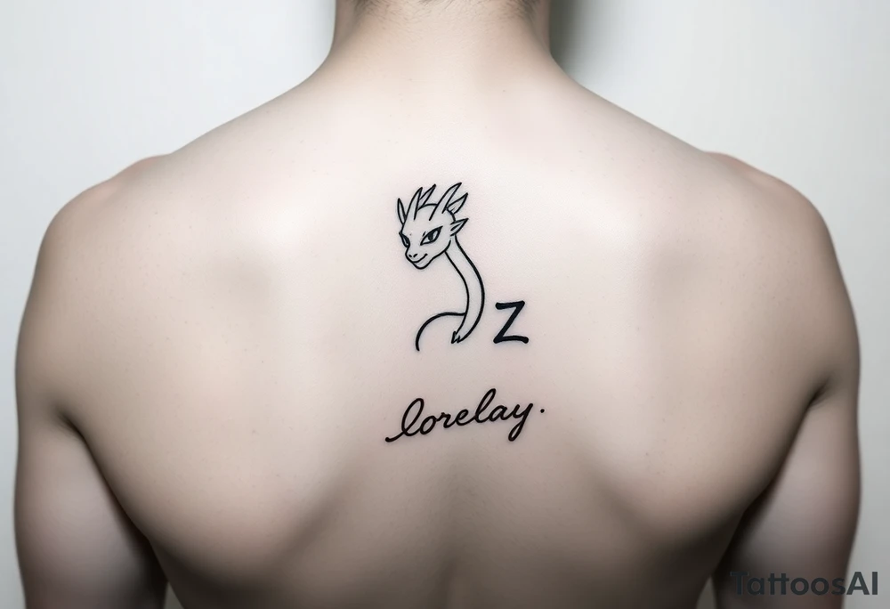 Créame un diseño en miniatura para la parte baja del bicep de un personaje principal chica 
de dragón Ball z con el nombre de lorelay escrito por debajo del diseño tattoo idea