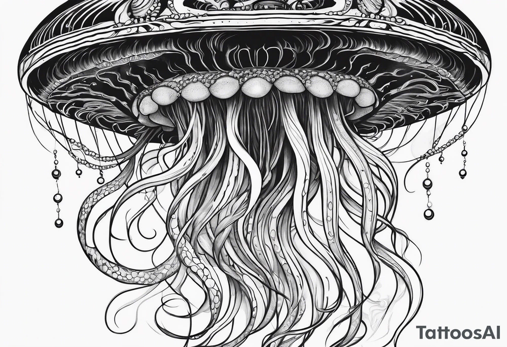 Space jellyfish with long tentacles tattoo idea