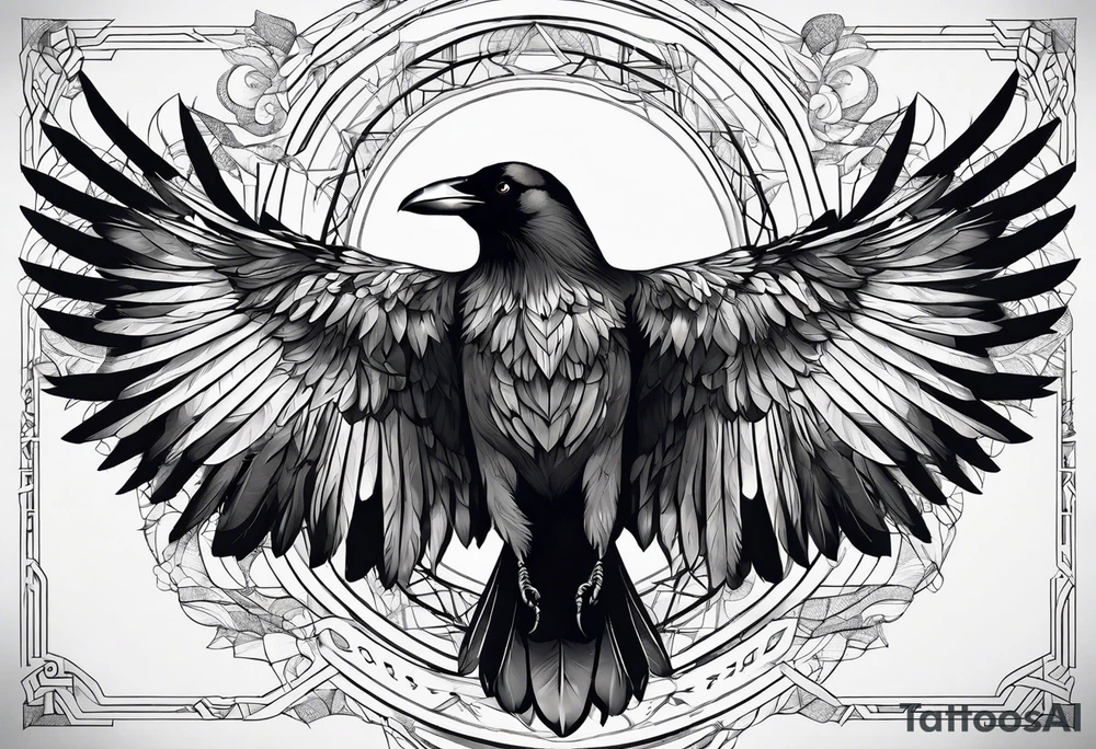 crow with open wings, symetric, tattoo idea