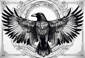 crow with open wings, symetric, tattoo idea