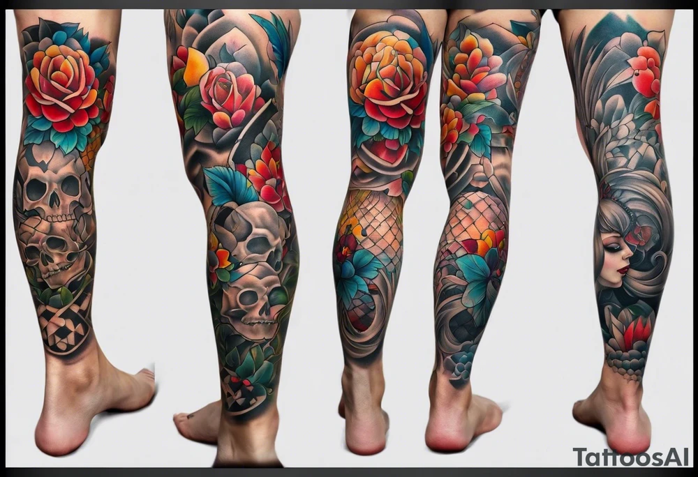 Full leg tattoo from hip to foot, straight tattoo idea