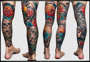 Full leg tattoo from hip to foot, straight tattoo idea