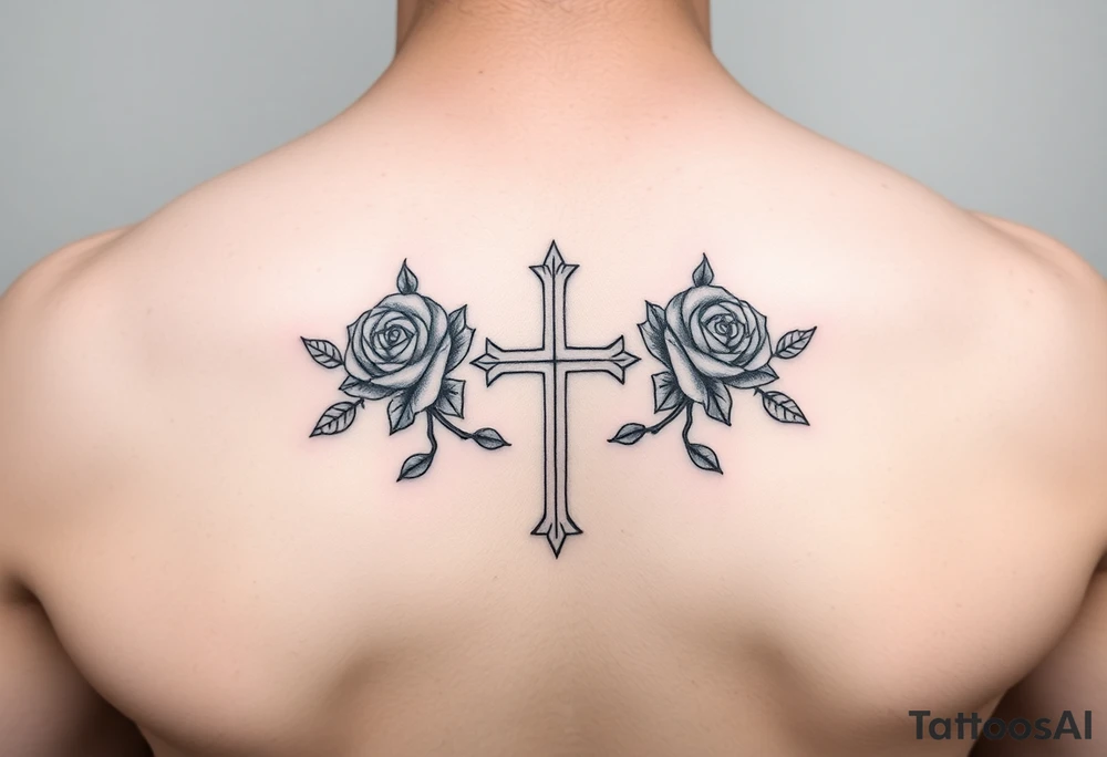 crosses with roses tattoo idea