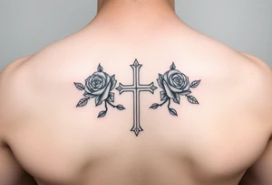 crosses with roses tattoo idea