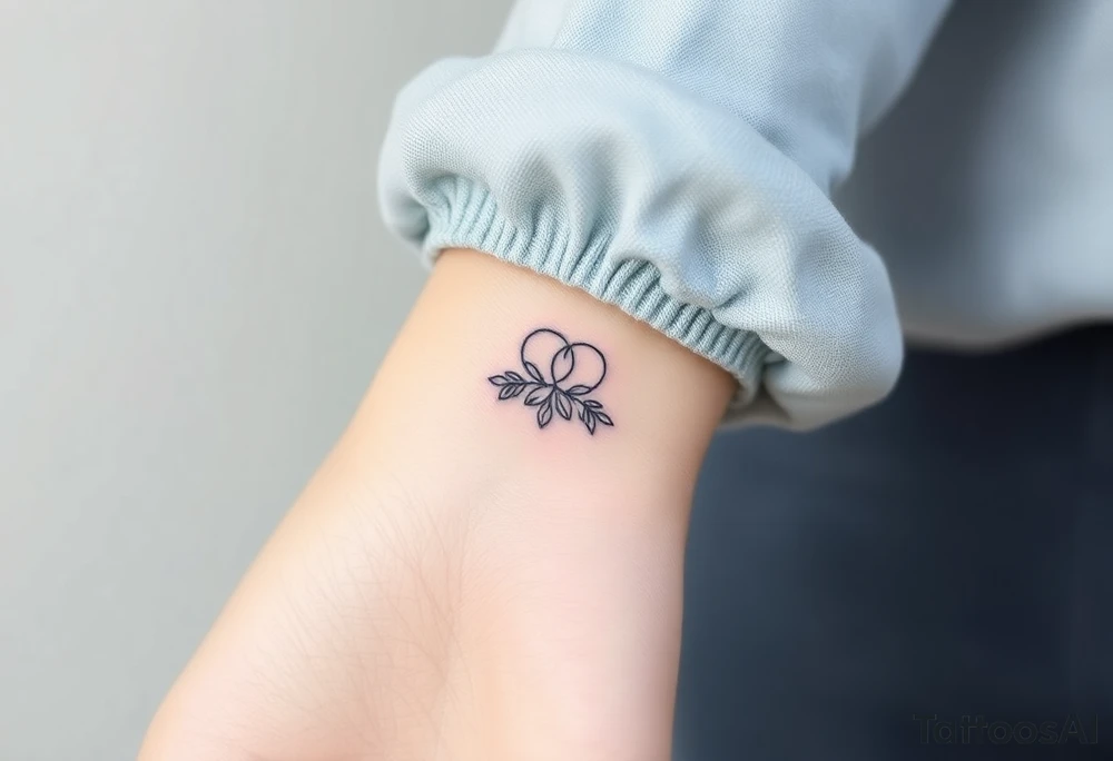 Design a very small (max 2x2 cm) tattoo for the inner wrist that subtly symbolizes lesbian identity. It should be minimal and delicate — possibly fine line or soft color. The design must be discreet yet meaningful, not instantly recognizable as LGBTQ but with layered symbolism. Think of subtle elements like intertwined female symbols, abstract sapphic references, or a hidden double meaning through nature (e.g. flowers, moons, triangles). Avoid clichés or bold pride imagery. Keep it elegant, wearable, and intimate. tattoo idea