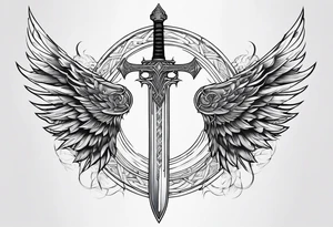 Sword with cyber sigilism wings tattoo idea
