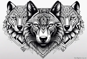 aztec jaguar + wolf sleeve tattoo idea
