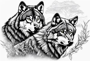 Alpha wolf stalking  with two cubs tattoo idea