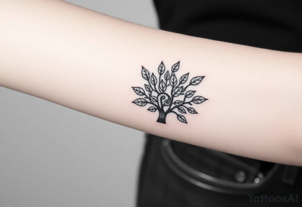 Fibonacci spiral shell inside of tree full of lots of leaves tattoo idea