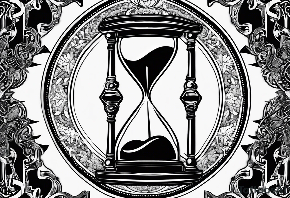 ornate hourglass, long, cosmic stardust, masculine, minimalist, tattoo idea