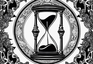 ornate hourglass, long, cosmic stardust, masculine, minimalist, tattoo idea
