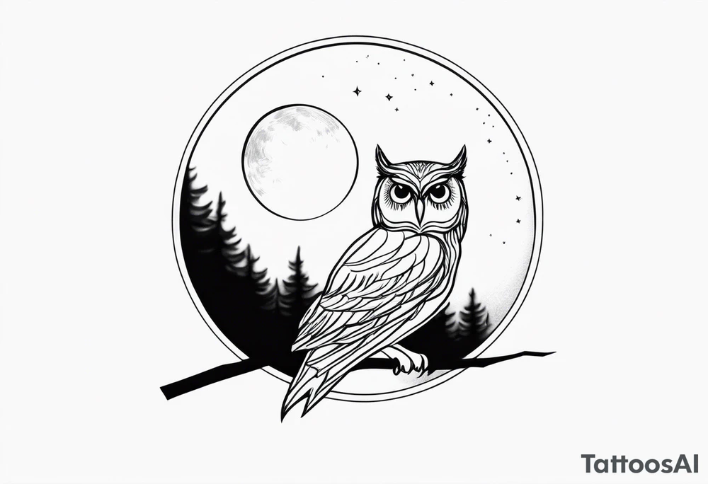 An owl perched beneath a glowing moon tattoo idea