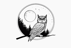 An owl perched beneath a glowing moon tattoo idea