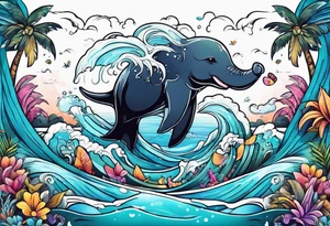 Animal cute , ocean, palm tattoo idea