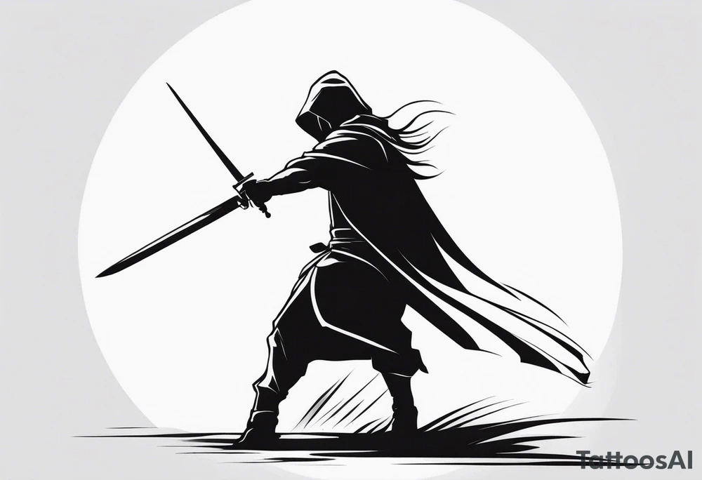 black figure with sword and blind fold ready to attack tattoo idea black figure with sword and blind fold ready to attack tattoo idea