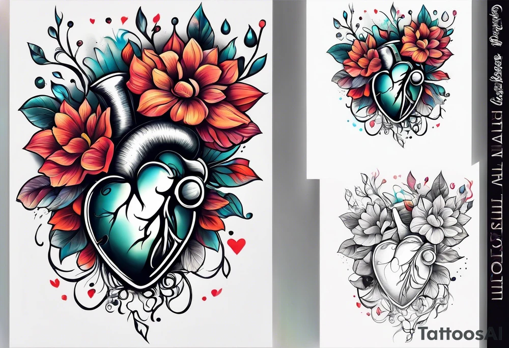 Heartbeat flowers tattoo idea