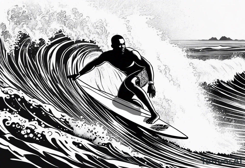 Black man surfing tattoo idea