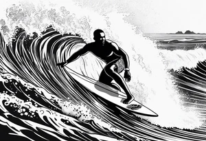 Black man surfing tattoo idea