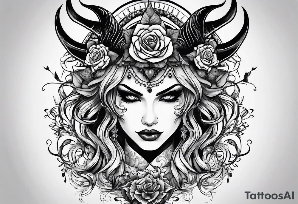 Emo goth feminine sexy demon woman tattoo idea
