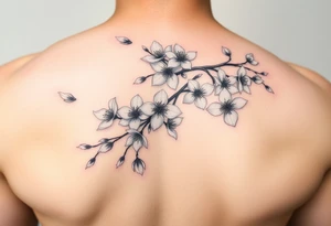 delicate cherry blossoms swirling in spring breeze with petals tattoo idea