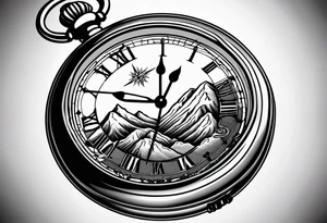 Pocket watch with mountains tattoo idea