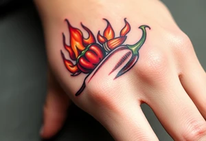 Chili pepper with flames and raining bullets tattoo idea