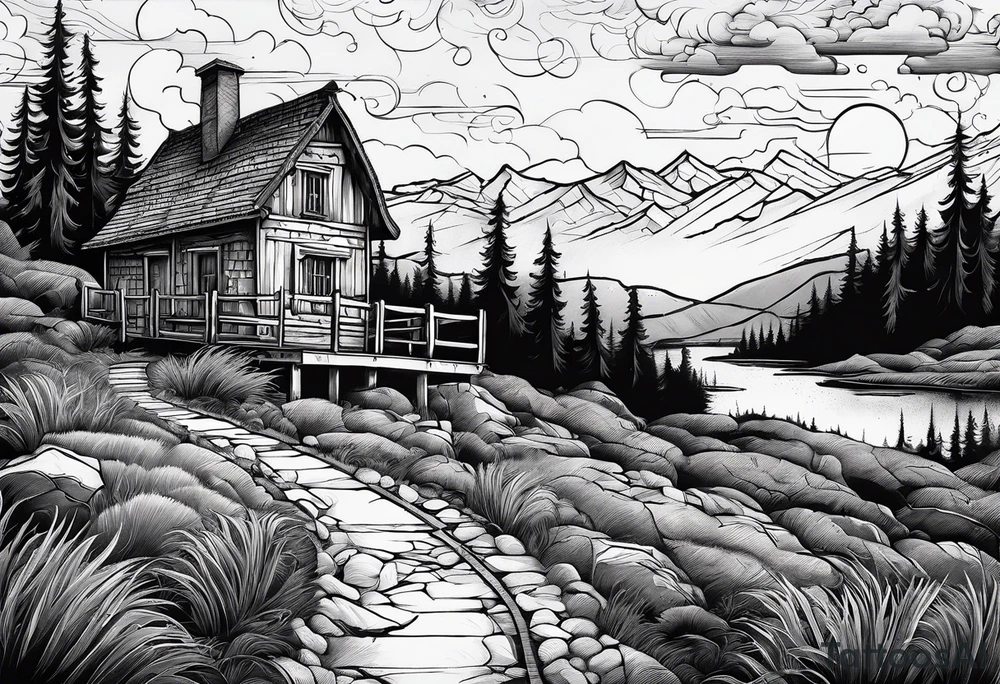 a traveler on a road that is less traveled with "Hark" in a banner tattoo idea