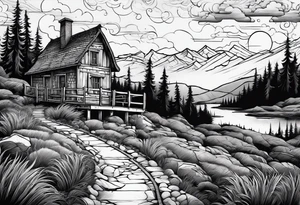 a traveler on a road that is less traveled with "Hark" in a banner tattoo idea