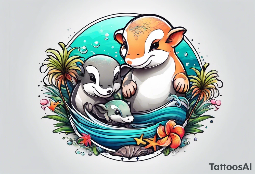 Animal cute , ocean, palm tattoo idea