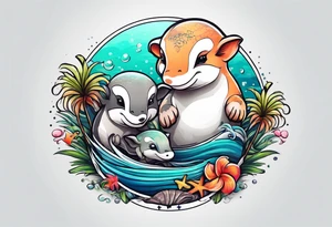 Animal cute , ocean, palm tattoo idea