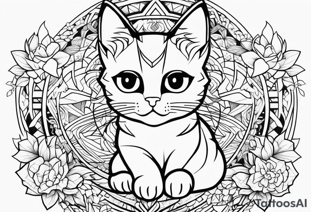Thin line drawing of mineki neko tattoo idea
