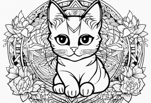 Thin line drawing of mineki neko tattoo idea
