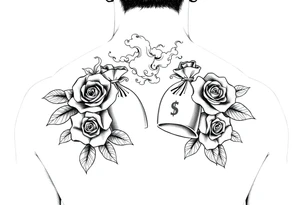 money bags, roses, cloud smoke, dollar bills tattoo idea