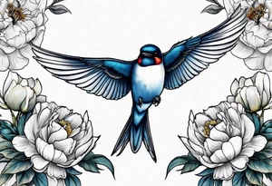 Two swallows in flight with peonies tattoo idea