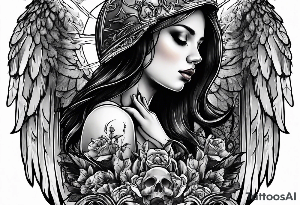 Kid looking up at the angel of death tattoo idea