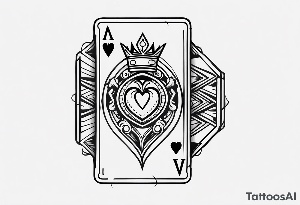 one combined tatto in minimalistic style with icon style three king of spades and icon style one queen of hearts. extreme minimalstic and few lines. much more minimalistic and fewer lines tattoo idea
