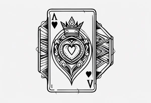 one combined tatto in minimalistic style with icon style three king of spades and icon style one queen of hearts. extreme minimalstic and few lines. much more minimalistic and fewer lines tattoo idea