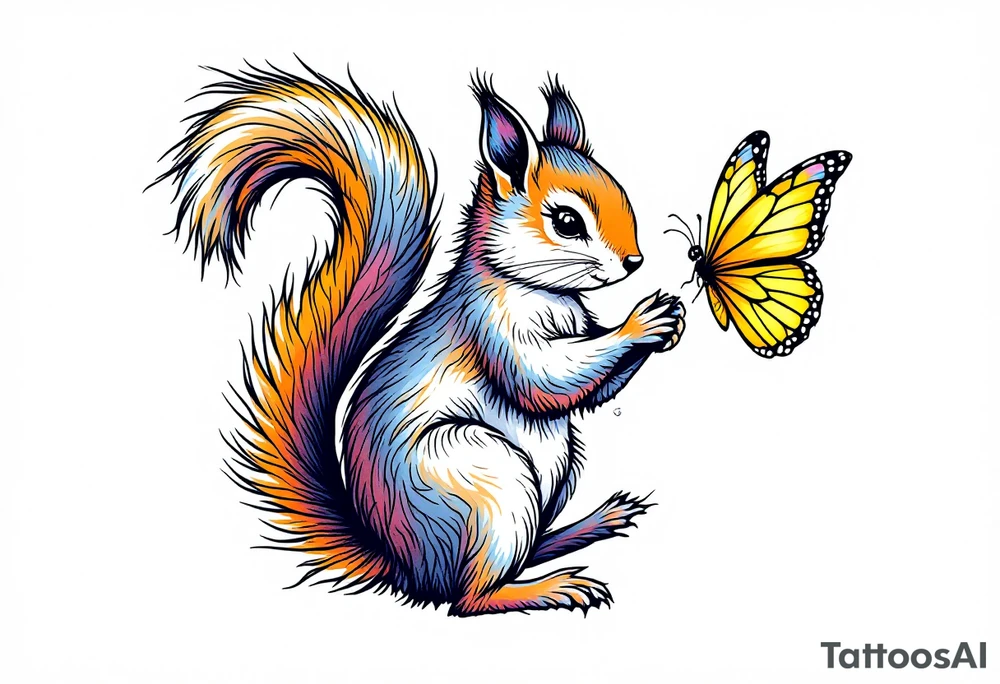 A squirrel holding a butterfly tattoo idea