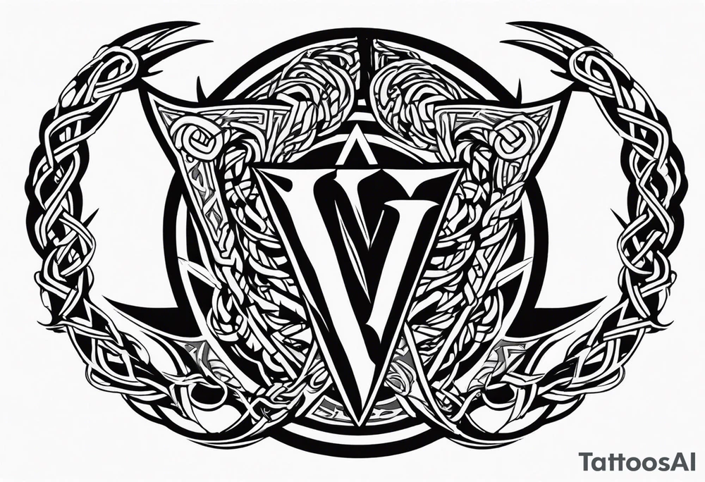 Valhalla sword shield dragon axe Valknut barbed wire chains tribal tattoo idea Valhalla sword shield dragon axe Valknut barbed wire chains tribal tattoo idea