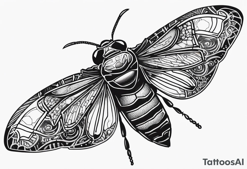 Cicada stippled and shaded with knife going through it tattoo idea