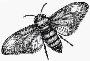 Cicada stippled and shaded with knife going through it tattoo idea