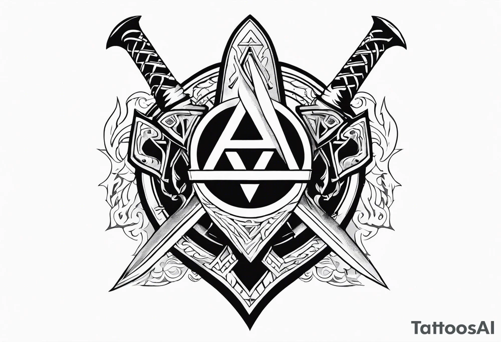 Valhalla  sword shield axe Valknut fog stairs tattoo idea